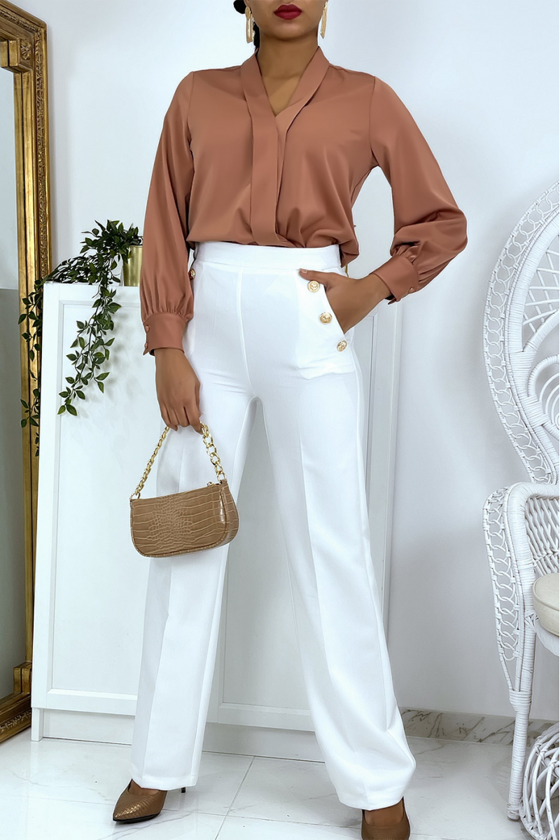 White buttoned palazzo pants with pockets - 2