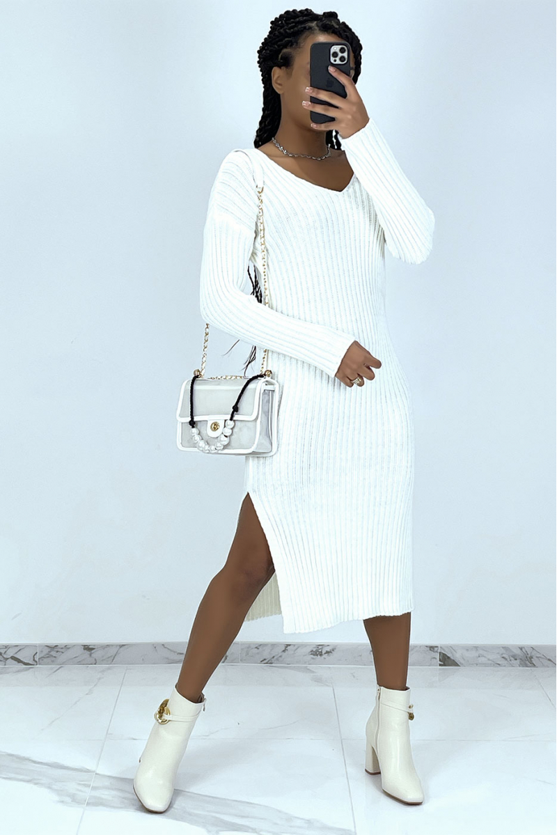 White midi sweater dress with splits on both sides - 1
