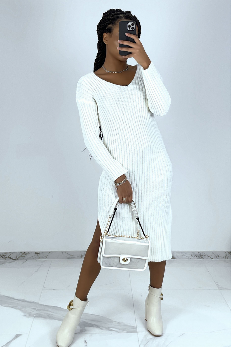 White midi sweater dress with splits on both sides - 4