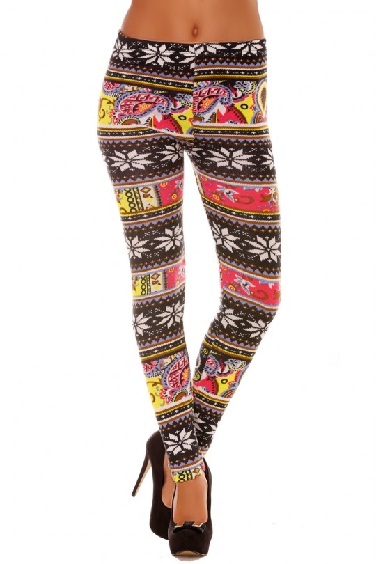 Multicolored acrylic leggings with flower pattern. Fashion Leggings 109-2 - 1