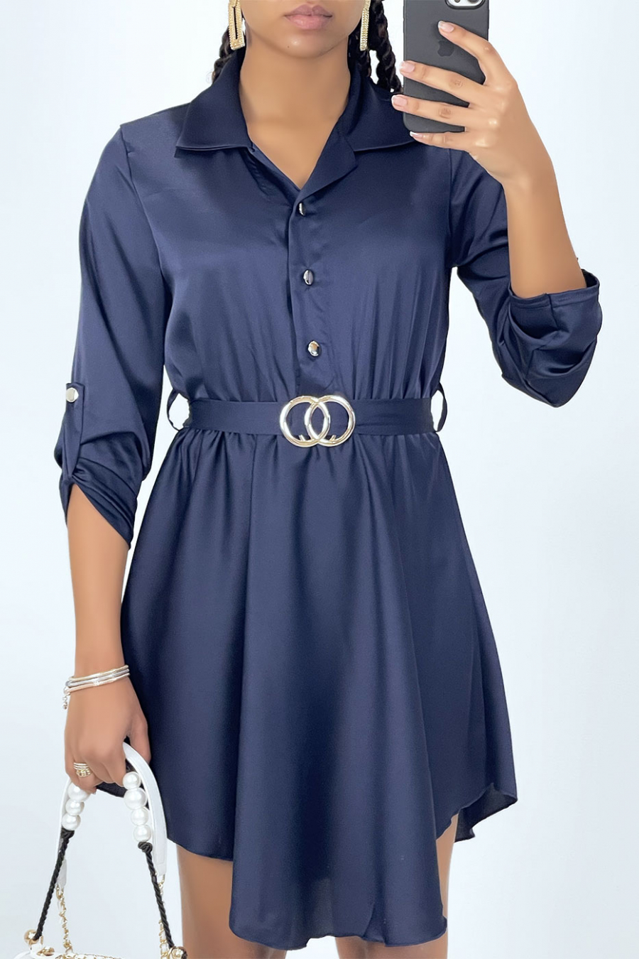 Navy satin best sale shirt dress