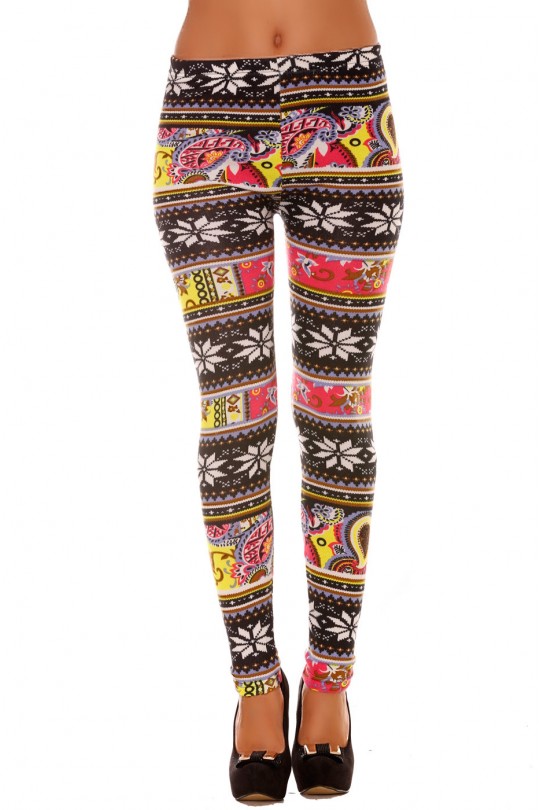 Multicolored acrylic leggings with flower pattern. Fashion Leggings 109-2 - 2