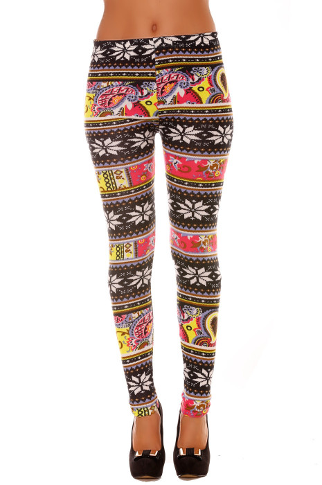 Leggings en acrylique Multicolore avec motif en forme de fleur. Leggings Fashion 109-2 - 3