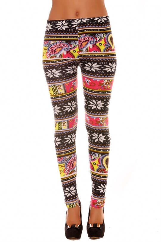 Multicolored acrylic leggings with flower pattern. Fashion Leggings 109-2 - 3