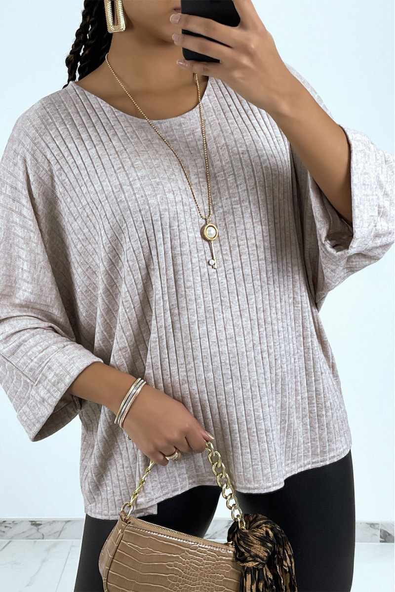 Oversized taupe batwing top - 1