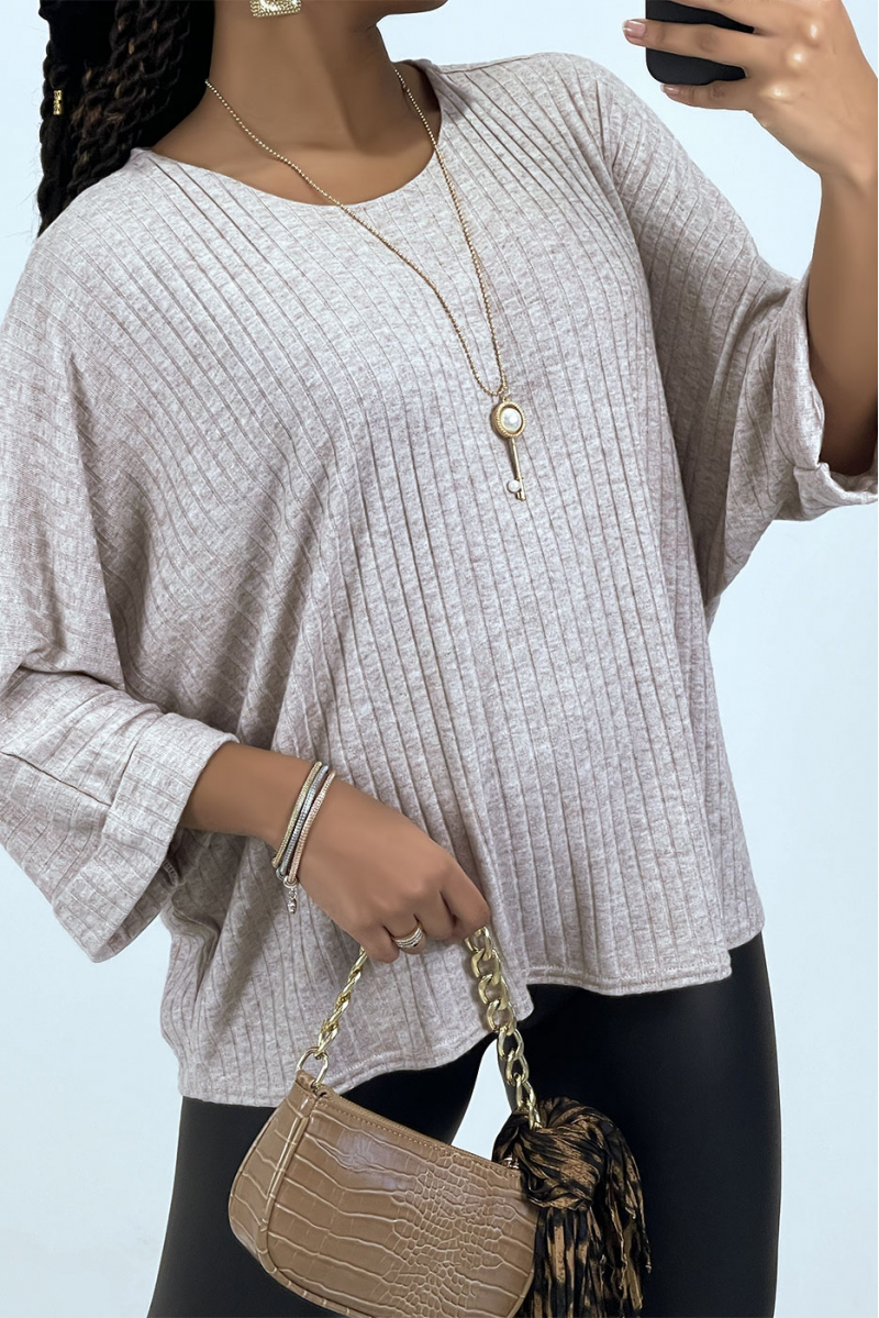 Oversized taupe batwing top - 2