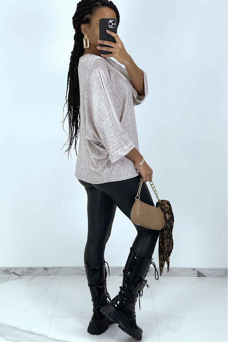Oversized taupe batwing top - 3