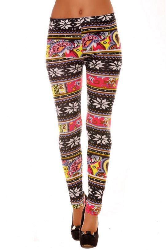 Multicolored acrylic leggings with flower pattern. Fashion Leggings 109-2 - 4