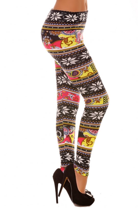 Multicolored acrylic leggings with flower pattern. Fashion Leggings 109-2 - 5