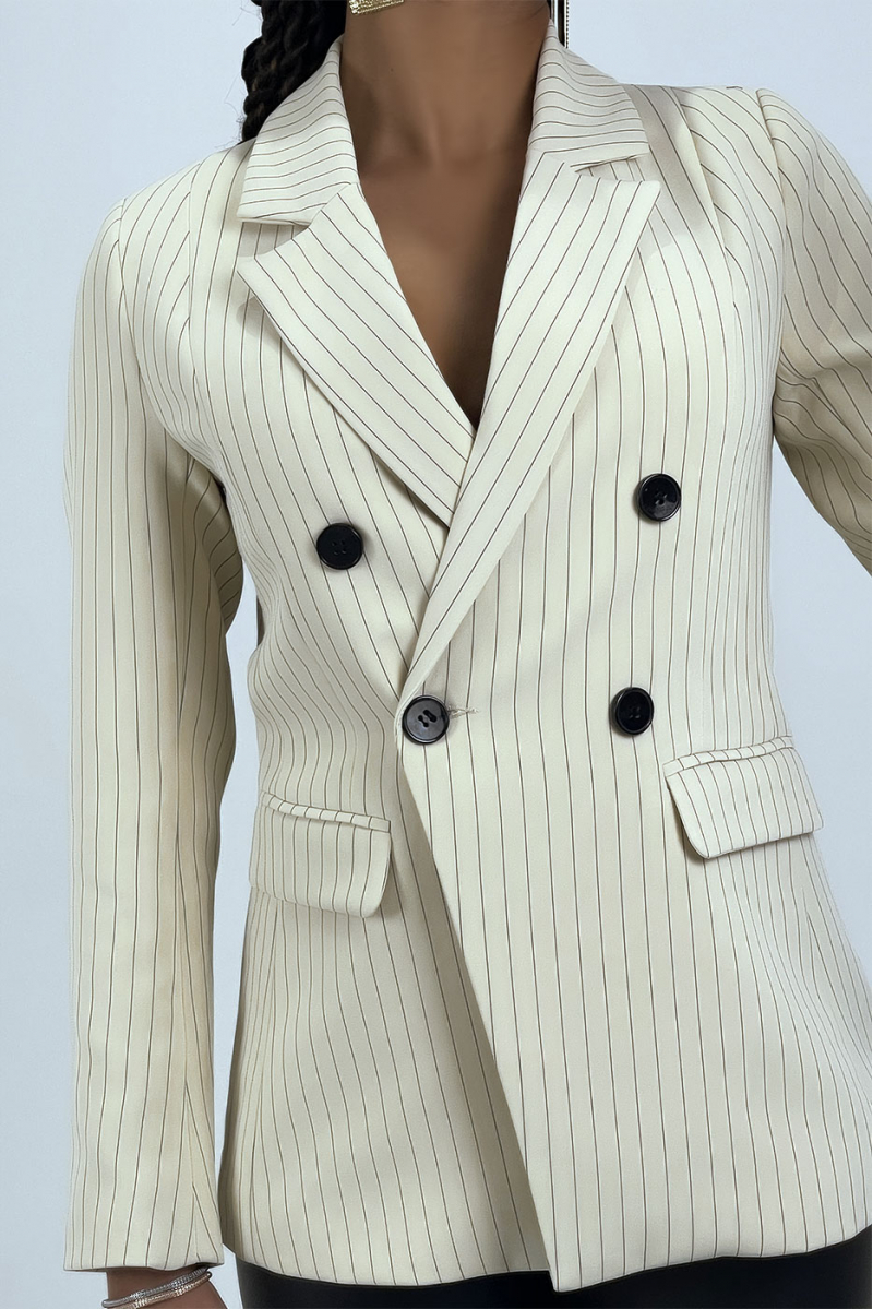 Lined striped beige blazer jacket - 2