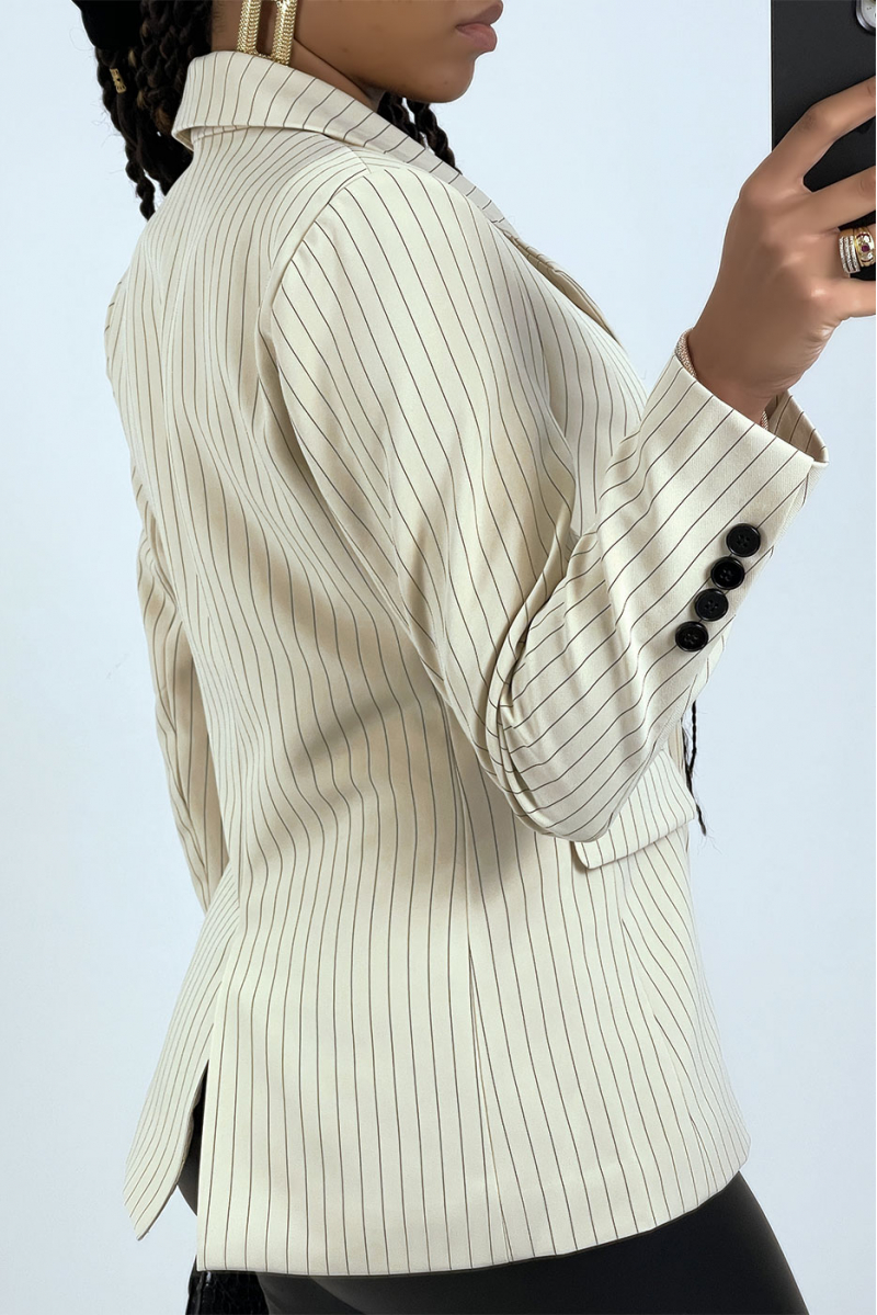Lined striped beige blazer jacket - 5