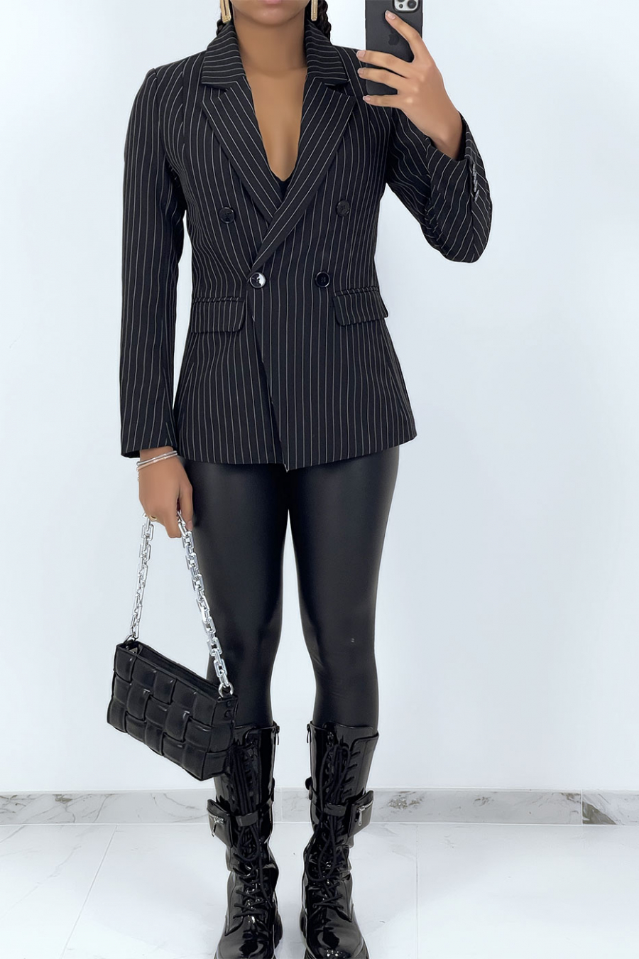 Lined striped black blazer jacket - 1