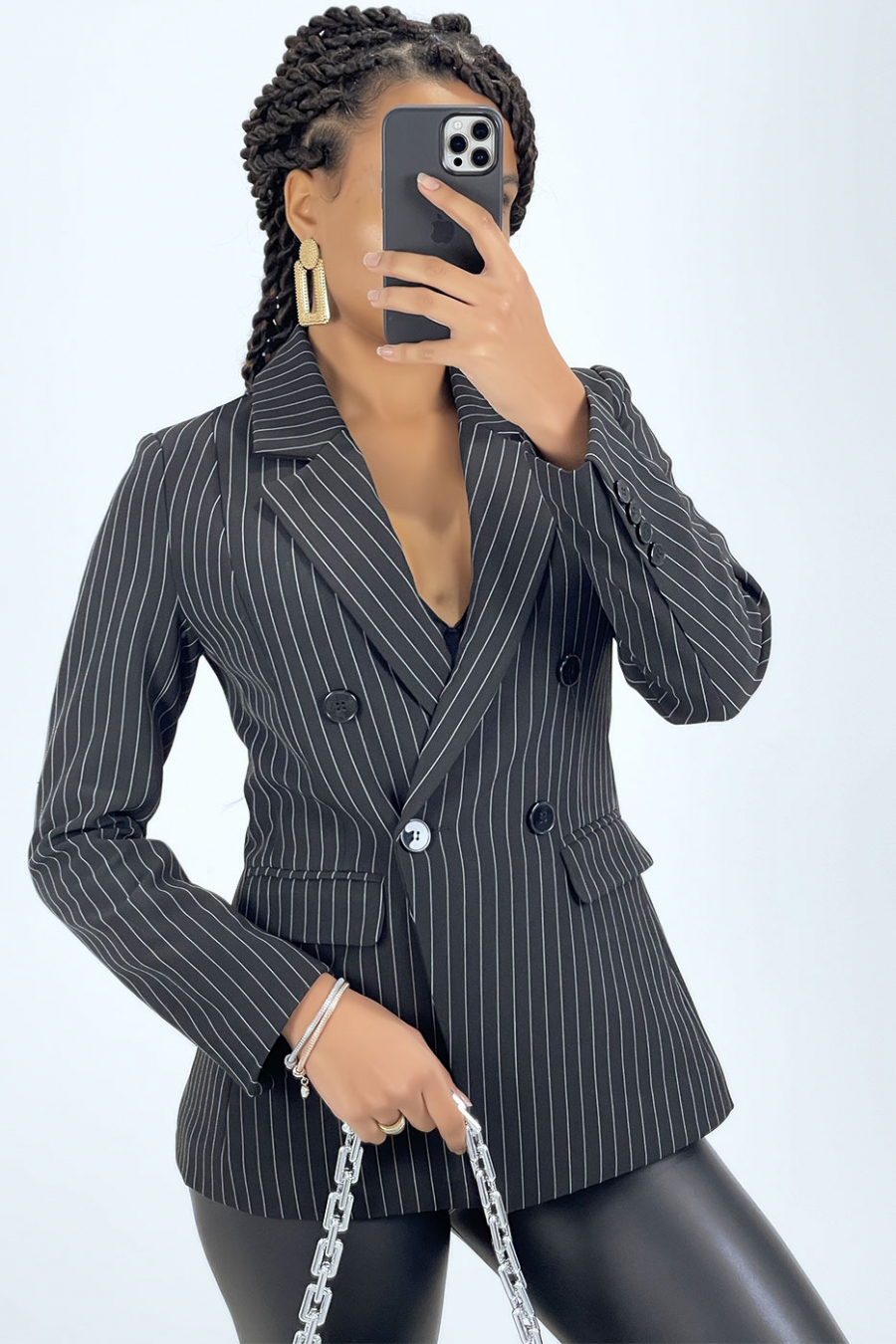 Veste blazer noire rayé doublé - 3