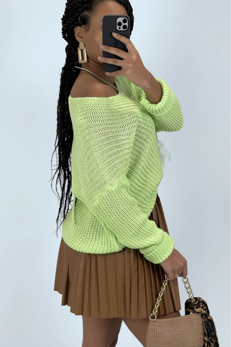 Anise green knit V-neck sweater - 4