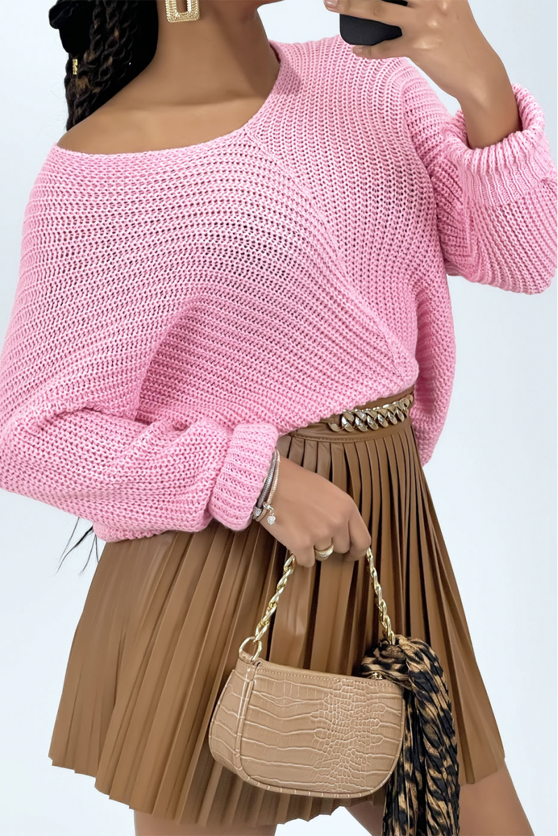Pink knit V-neck sweater - 2