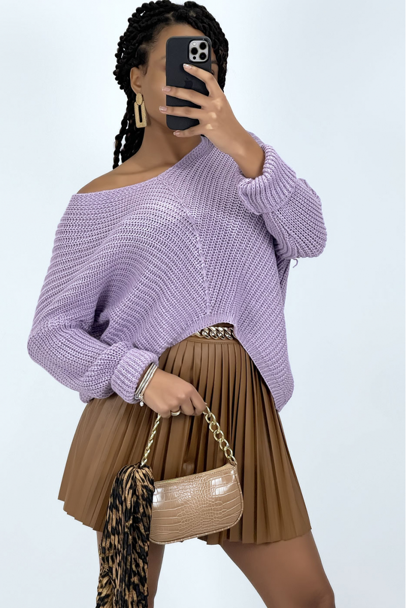 Lilac V-neck knit sweater - 2