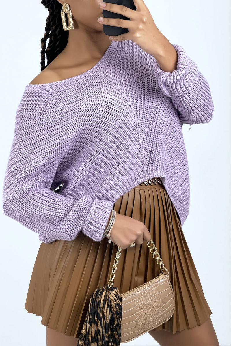 Lilac V-neck knit sweater - 3