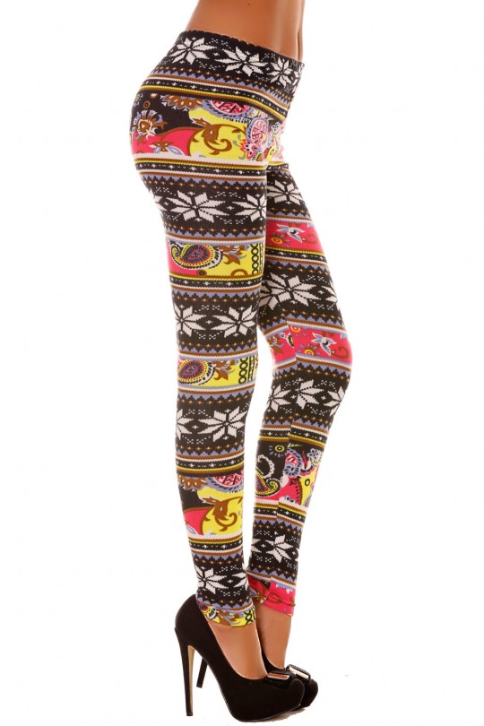 Multicolored acrylic leggings with flower pattern. Fashion Leggings 109-2 - 7