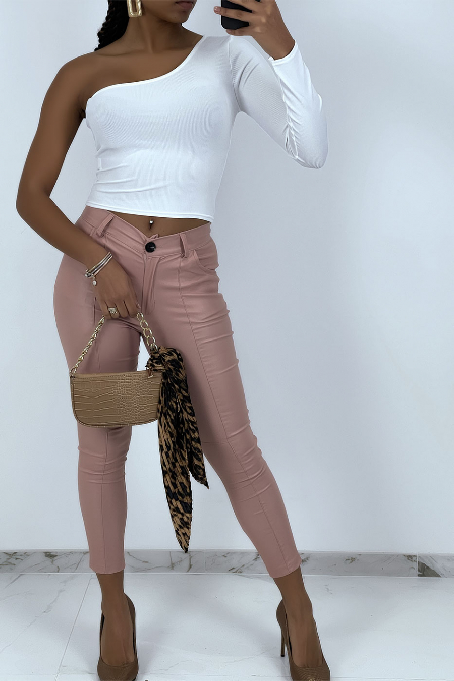 Crop-top blanc à une manche - 5