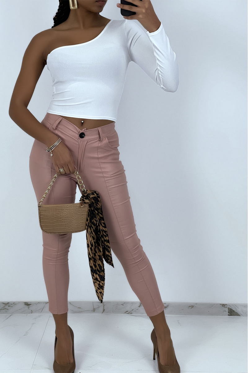 Witte crop top met één mouw - 5 Witte crop top met één mouw - 5