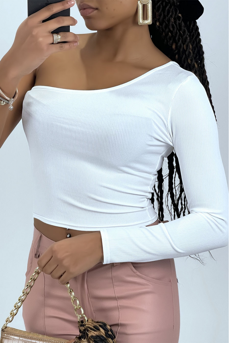 Witte crop top met één mouw - 7 Witte crop top met één mouw - 7