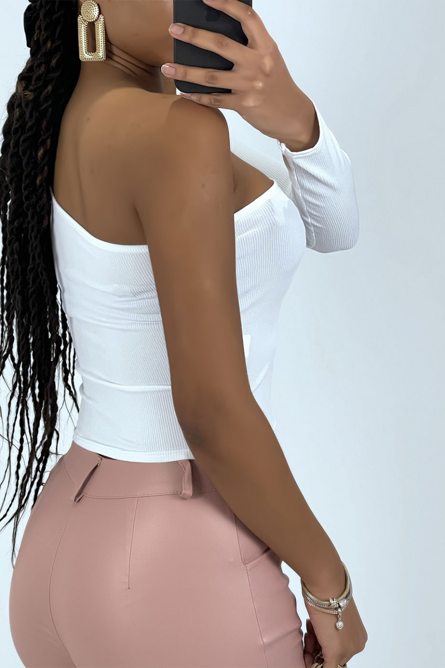 Crop-top blanc à une manche - 8