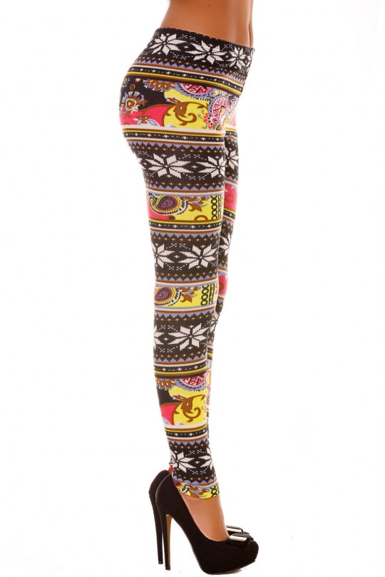 Multicolored acrylic leggings with flower pattern. Fashion Leggings 109-2 - 8