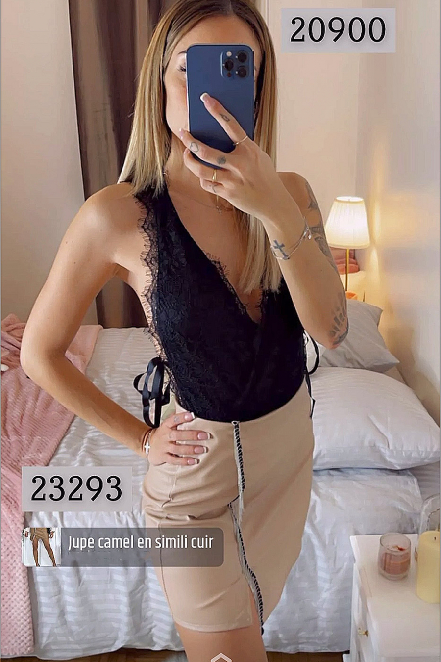 Zwarte bodysuit met overslag van kant en lint - 1