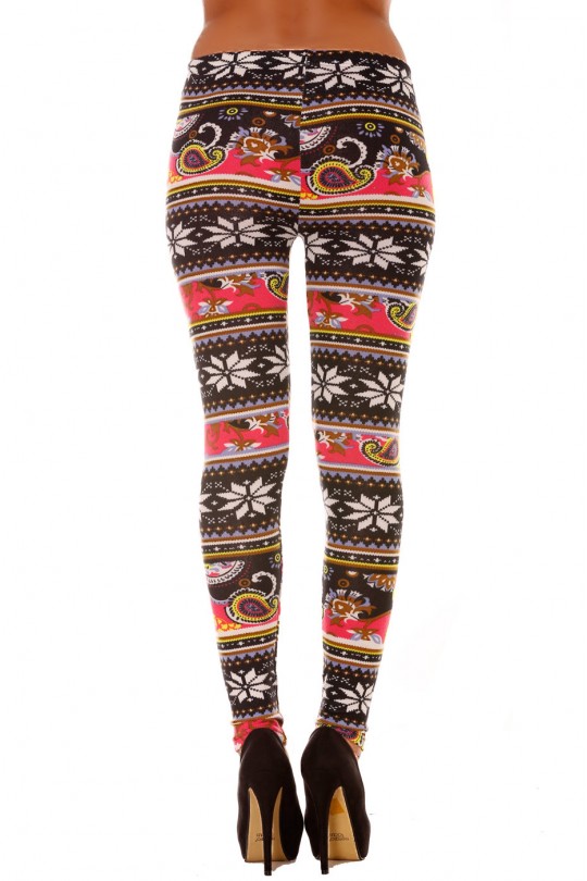 Multicolored acrylic leggings with flower pattern. Fashion Leggings 109-2 - 9