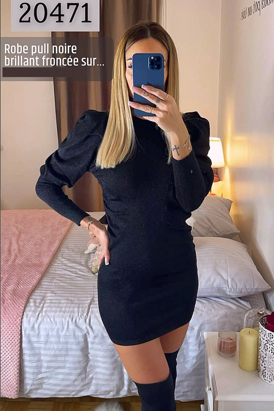 RoSR shiny black sweater gathered on the sides - 1