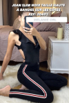High waist black slim jeans with side bands