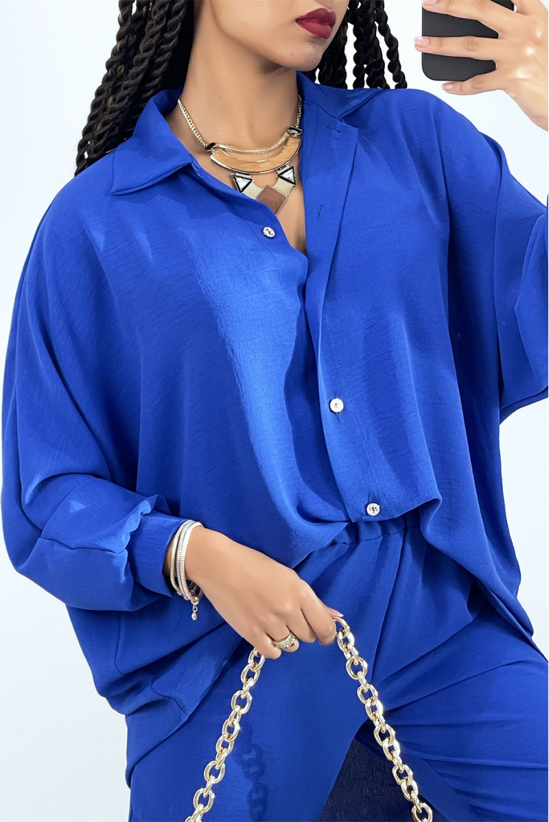 Royal blue oversized shirt set - 5