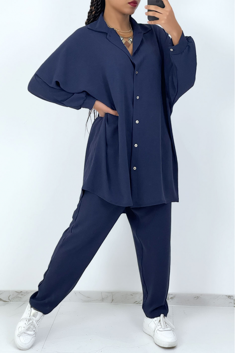 Marineblauwe oversized hemdset - 1
