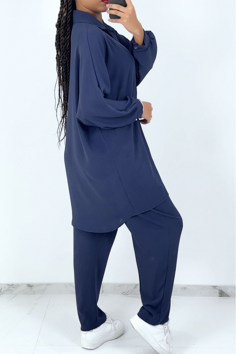 Marineblauwe oversized hemdset - 4