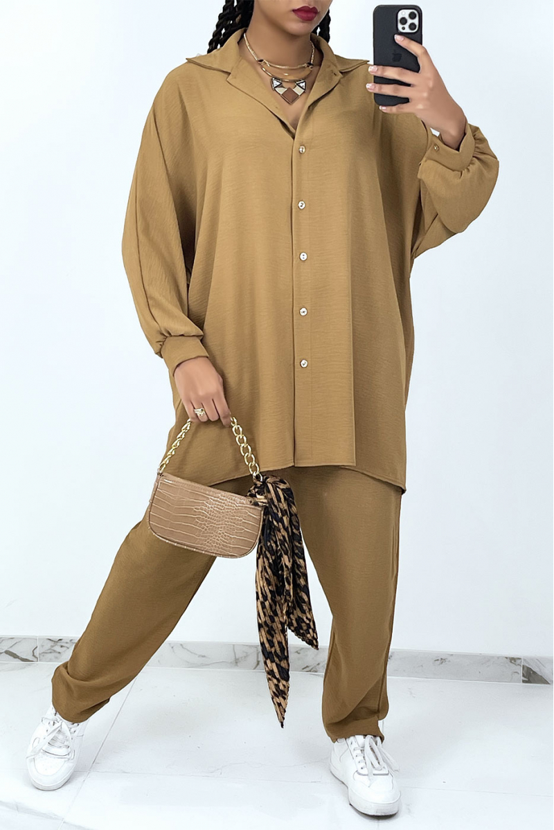 Camel oversized shirt set - 1