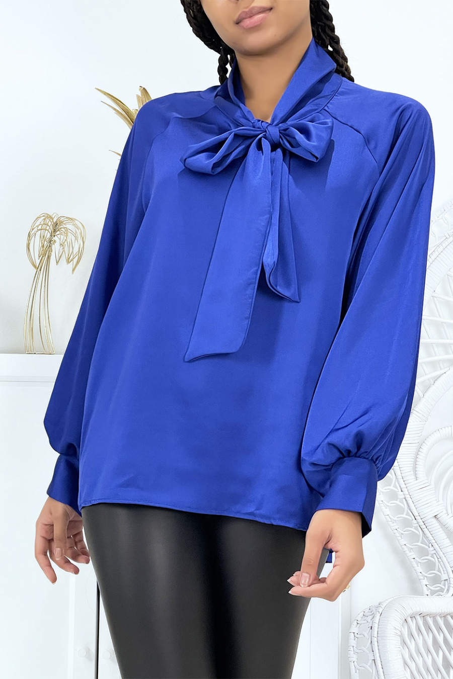 Women's royal blue satin blouse