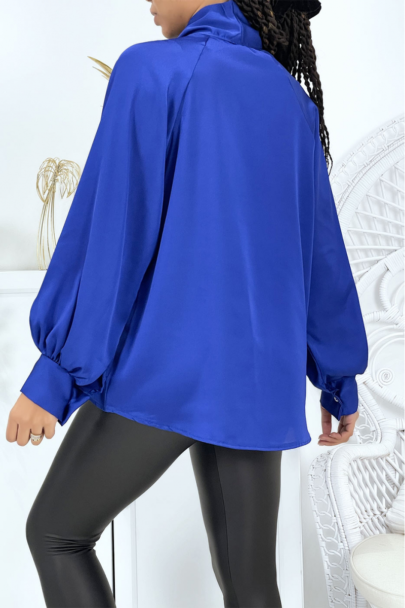 Women's royal blue satin blouse - 5