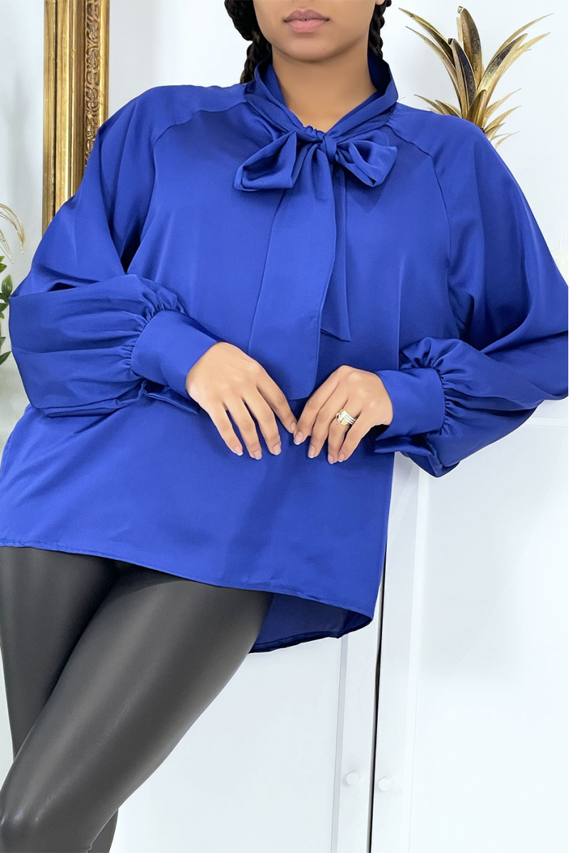 Women's royal blue satin blouse - 6