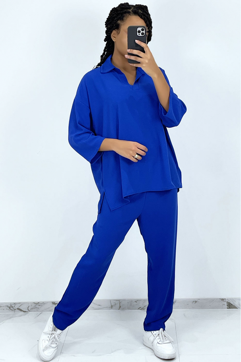 Royal blue flowing blouse and pants set - 1