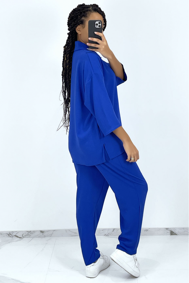 Ensemble blouse et pantalon fluide bleu royal - 4