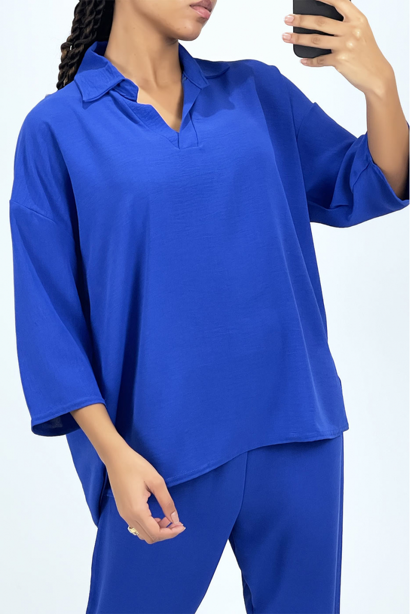 Royal blue flowing blouse and pants set - 5