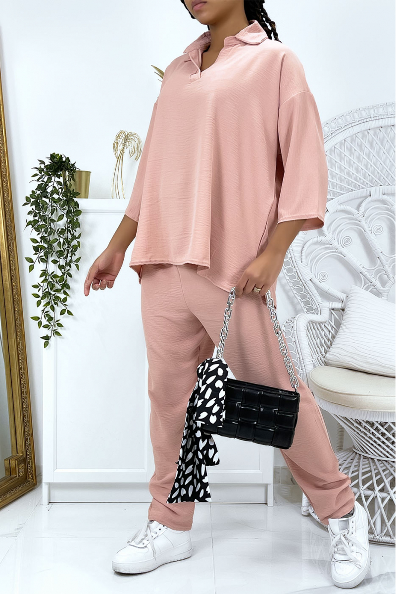 Pink fluid blouse and pants set - 2