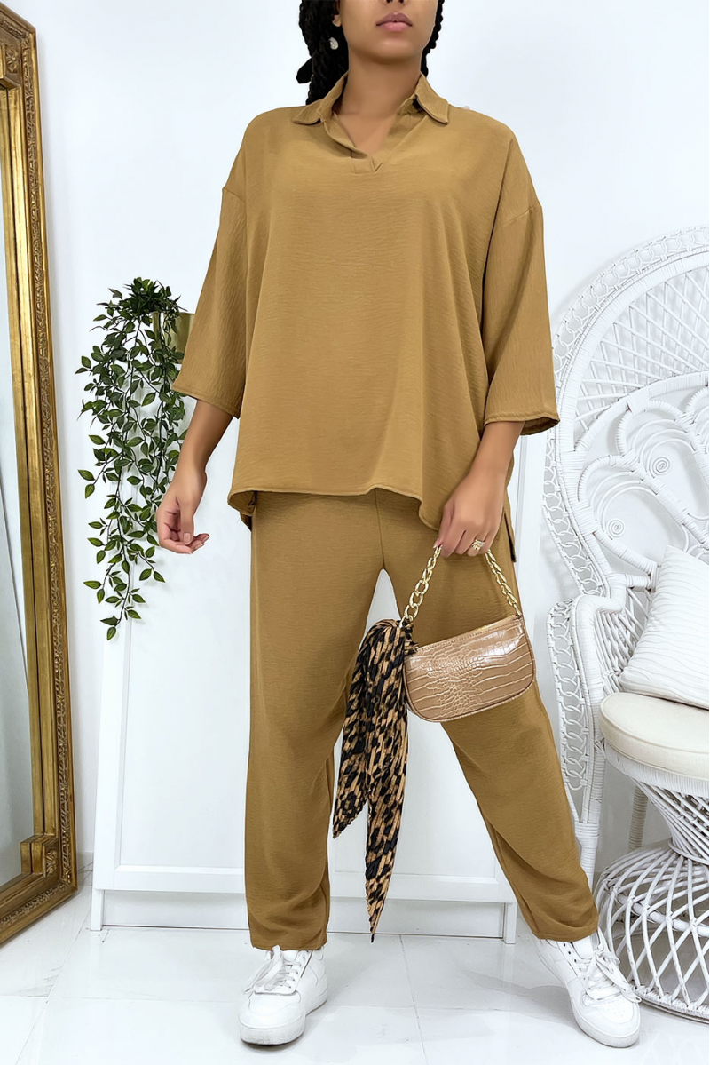 Ensemble blouse et pantalon fluide camel - 1 Ensemble blouse et pantalon fluide camel - 1