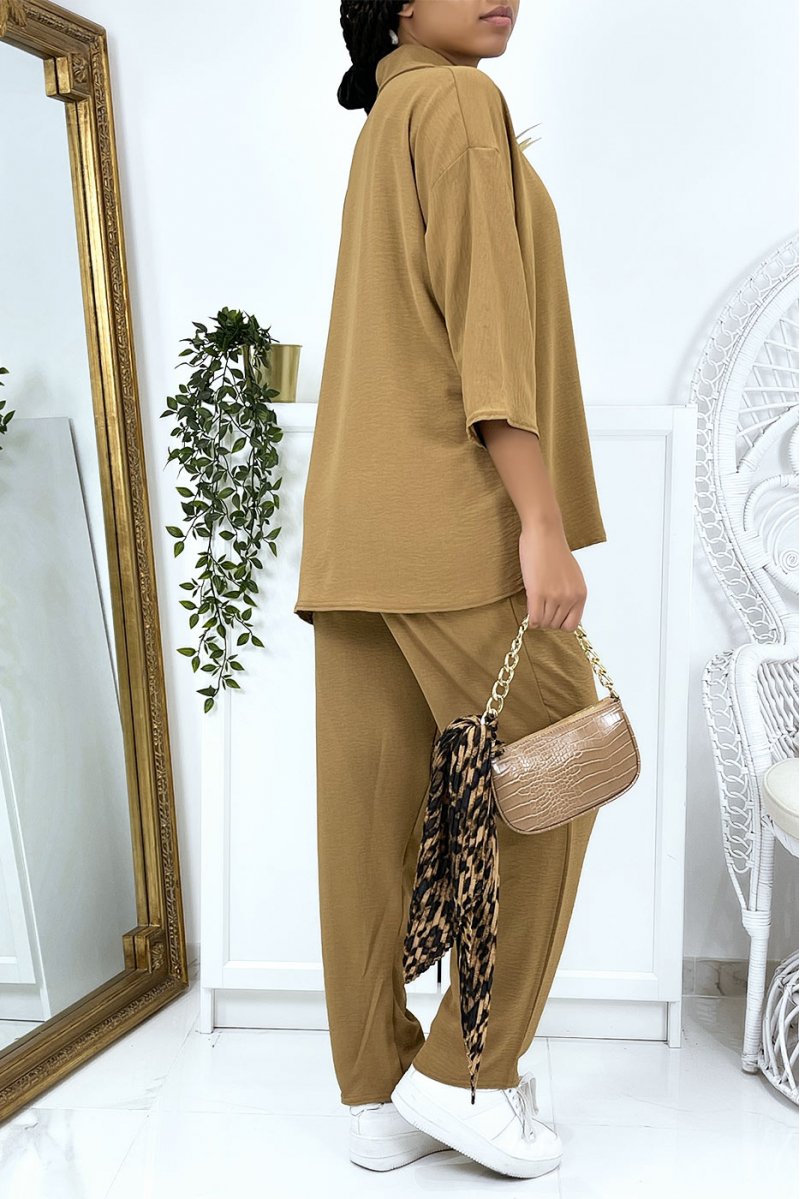 Fluid camel blouse and pants set - 4