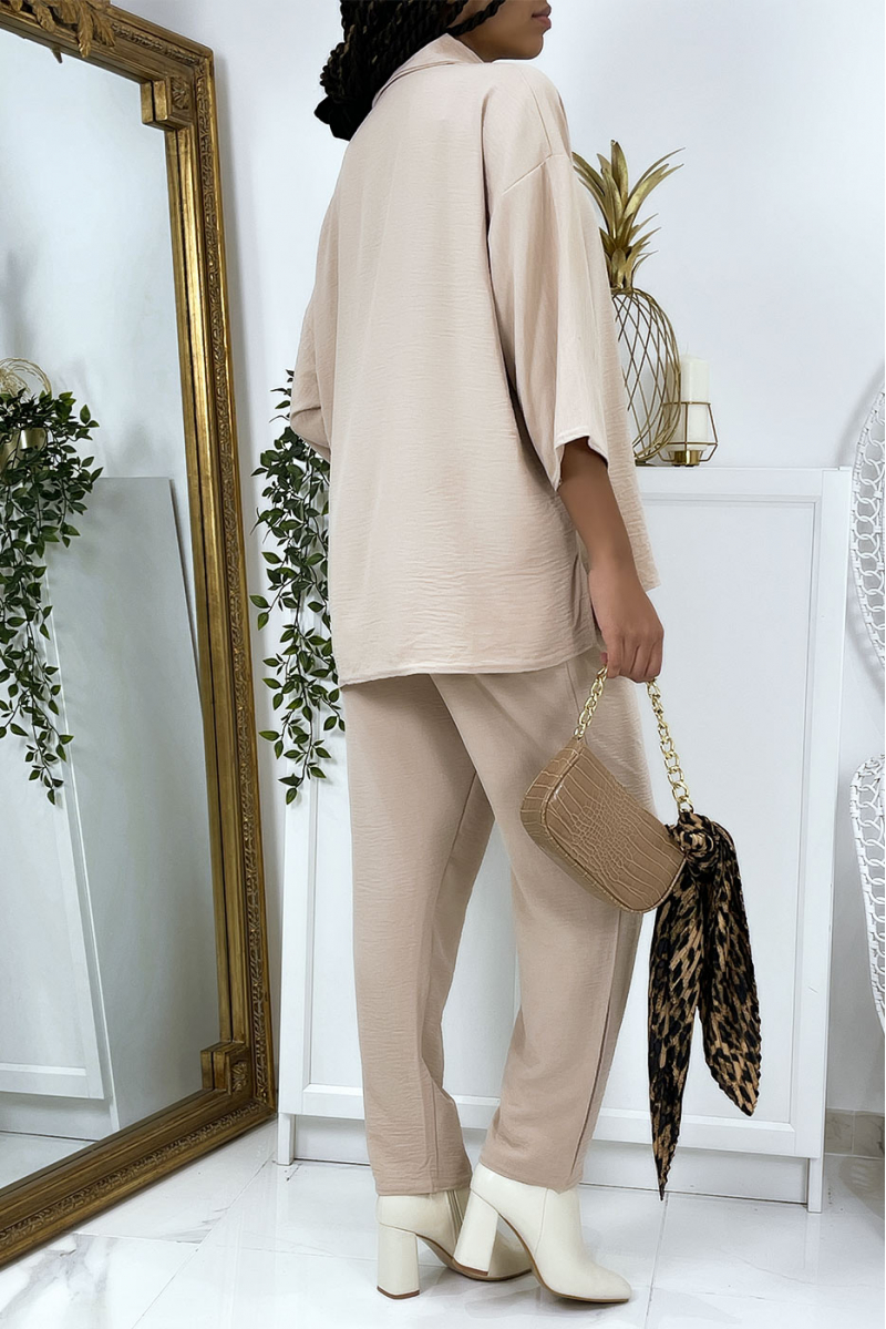 Ensemble blouse et pantalon fluide beige - 6