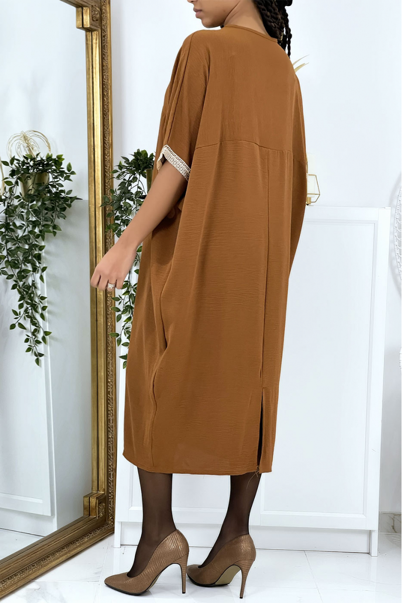 Brown vol V oversize tunic dress with lace - 5