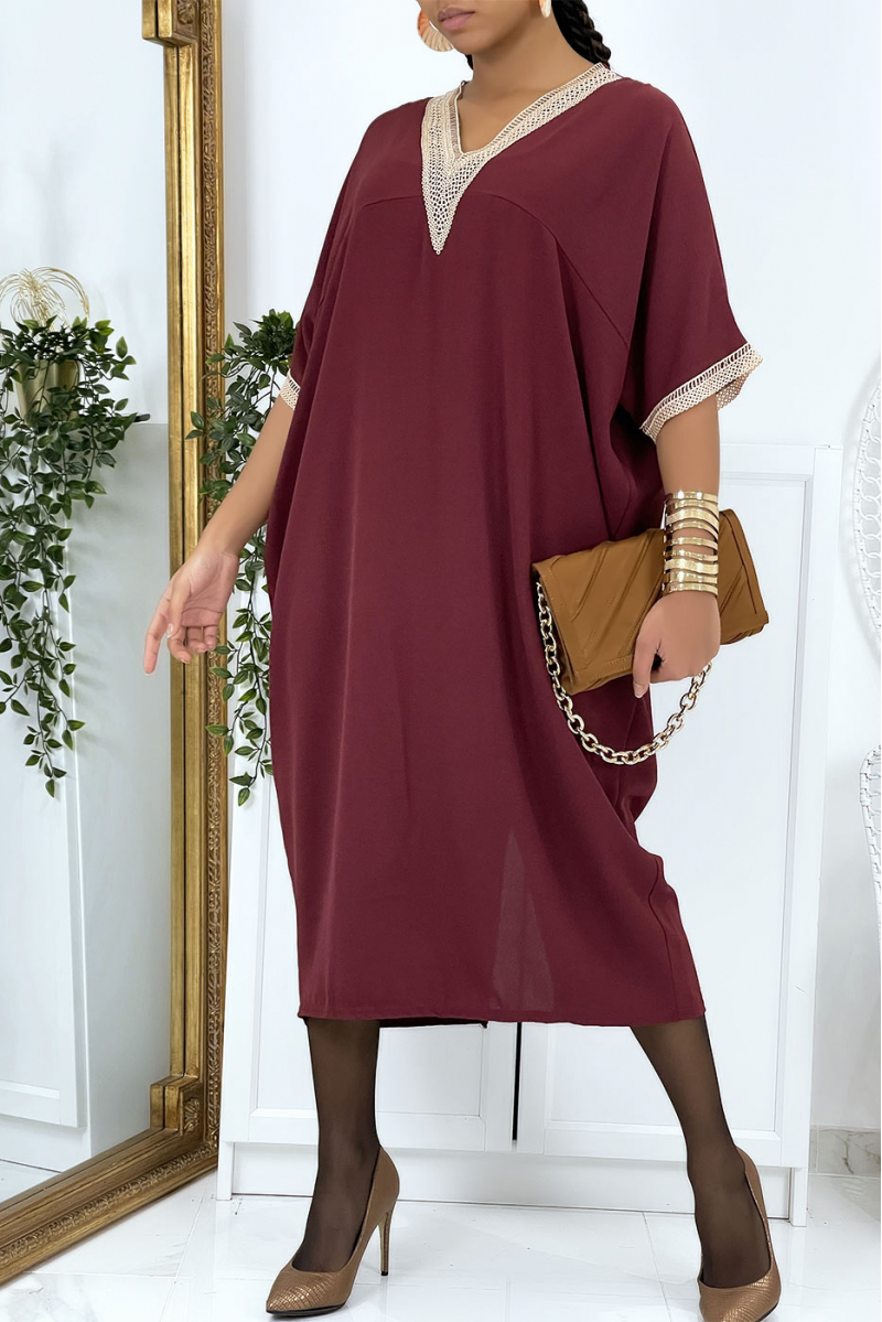Burgundy vol V oversize tunic dress with lace