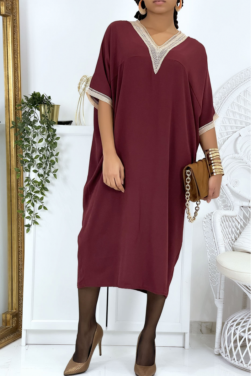 Burgundy vol V oversize tunic dress with lace - 2