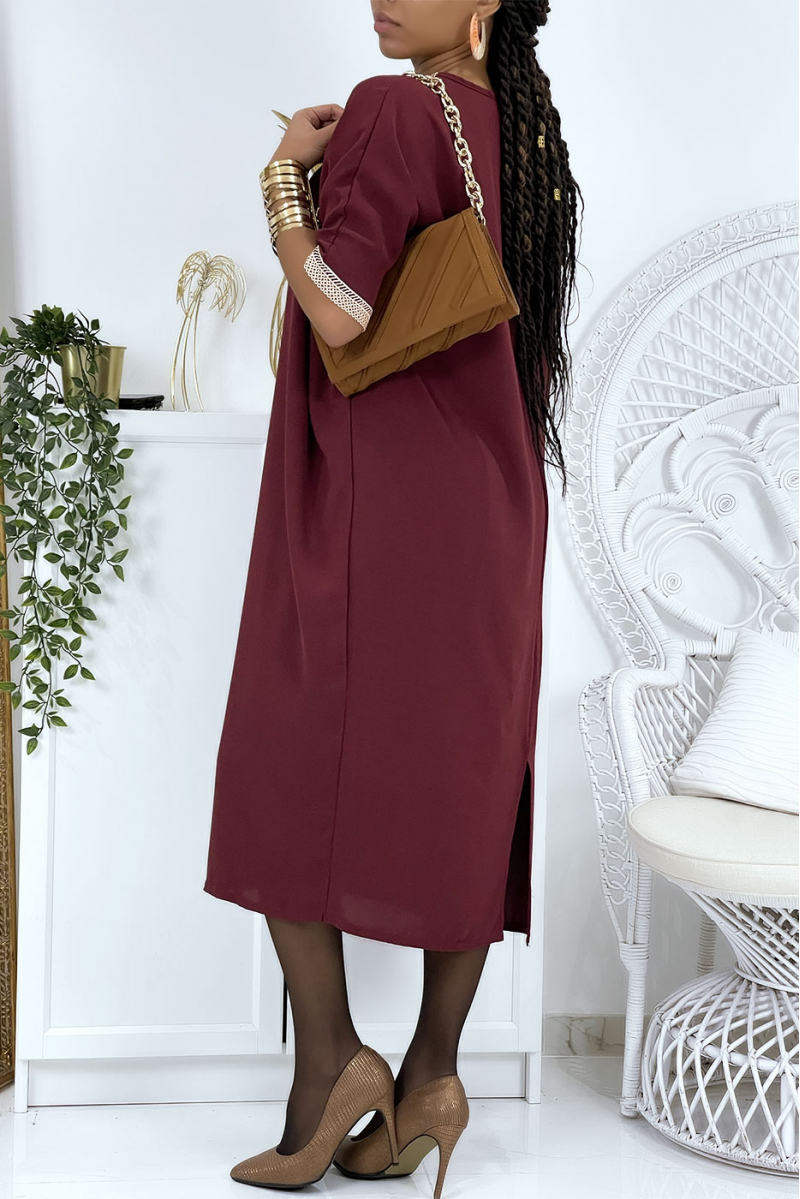 Burgundy vol V oversize tunic dress with lace - 4