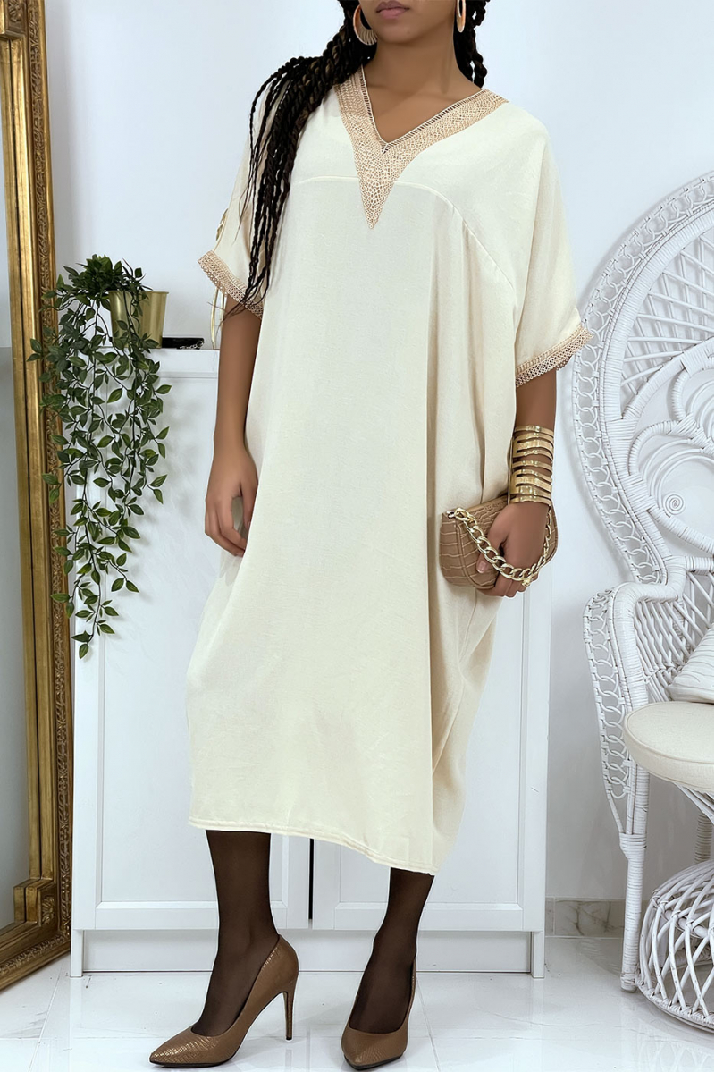 Beige vol V oversize tunic dress with lace - 2